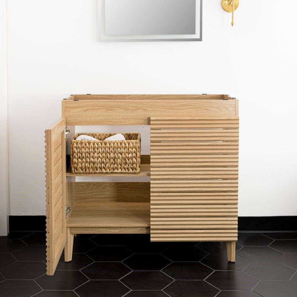 Cala Thin Linear Slat Modern Farmhouse 2-Shelf Bath Vanity Cabinet Only (Sink Basin not Included)