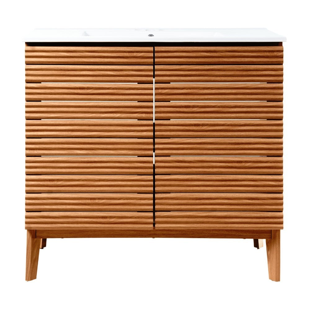 Cala Thin Linear Slat Modern Farmhouse 2-Shelf Bath Vanity Cabinet Only (Sink Basin not Included)