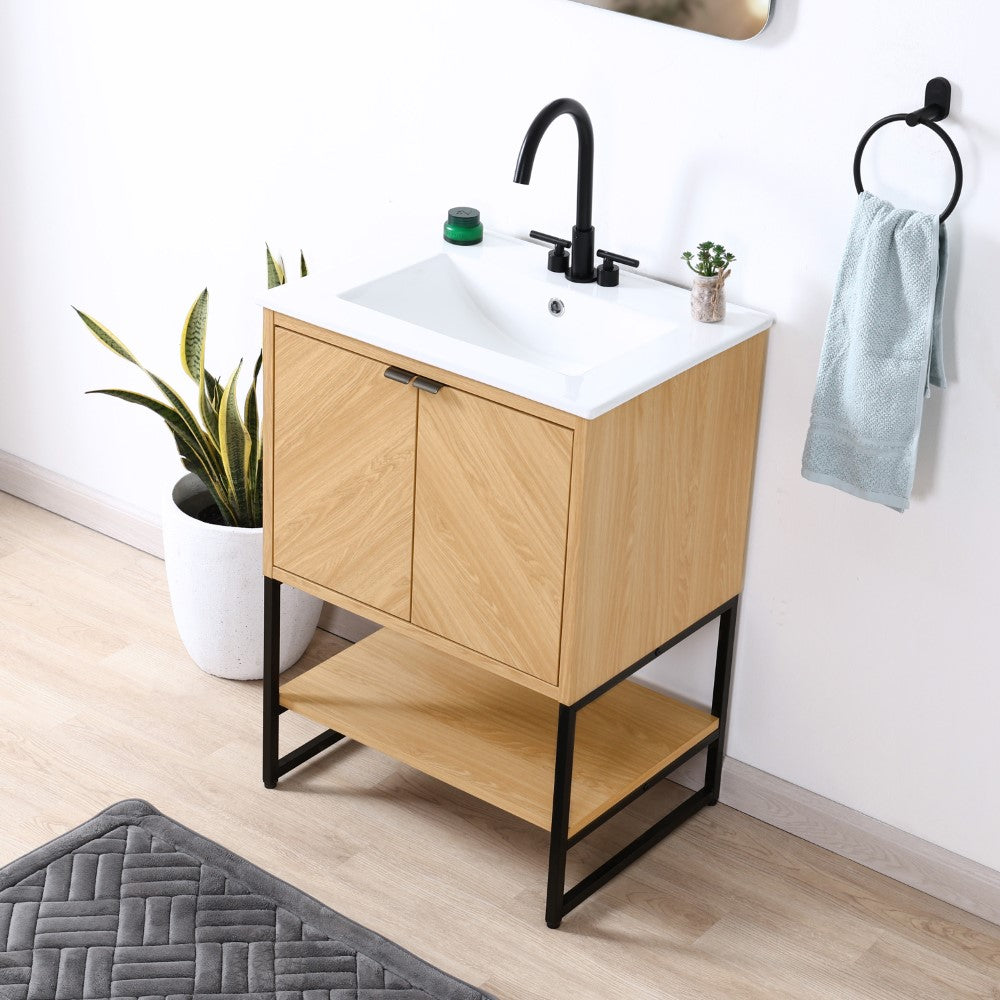 Moss Chevron-Front Modern Minimalist 2-Shelf Bath Vanity Cabinet Only (Sink Basin Not Included)