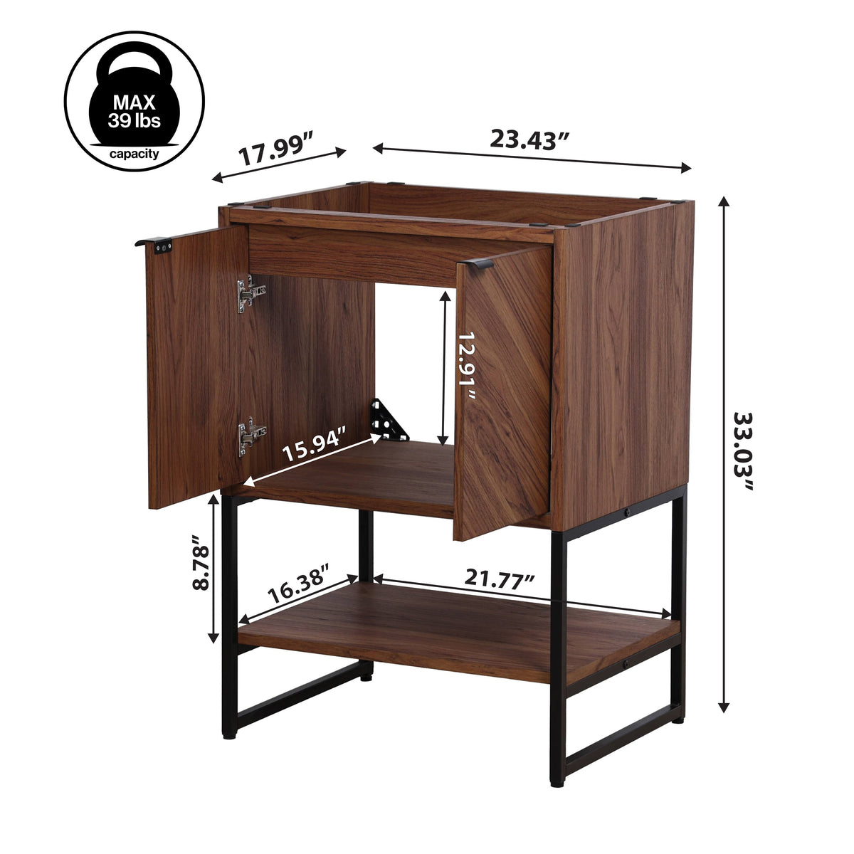 Moss Chevron-Front Modern Minimalist 2-Shelf Bath Vanity Cabinet Only (Sink Basin Not Included)