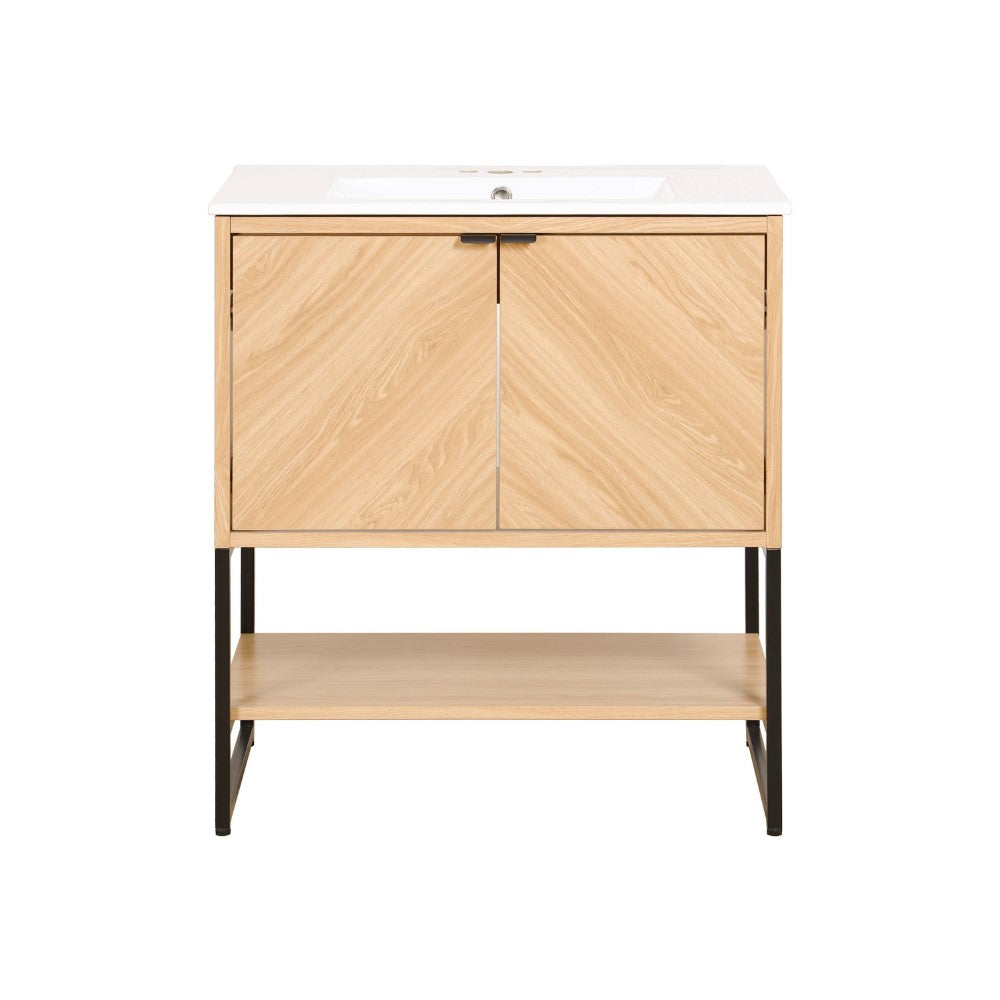 Moss Chevron-Front Modern Minimalist 2-Shelf Bath Vanity Cabinet Only (Sink Basin Not Included)