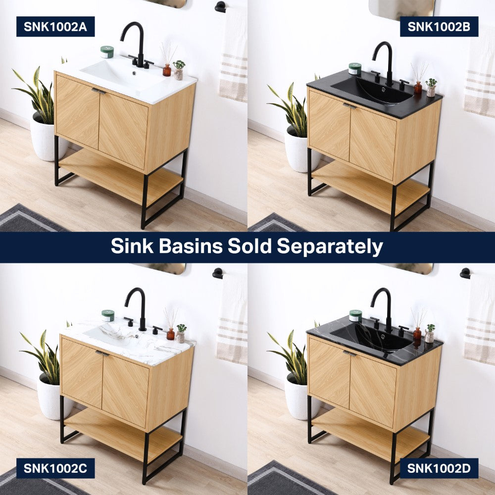 Moss Chevron-Front Modern Minimalist 2-Shelf Bath Vanity Cabinet Only (Sink Basin Not Included)