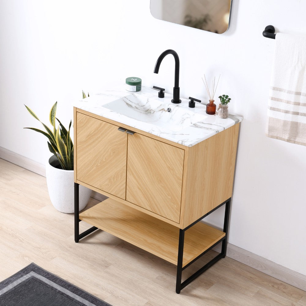 Moss Chevron-Front Modern Minimalist 2-Shelf Bath Vanity Cabinet Only (Sink Basin Not Included)