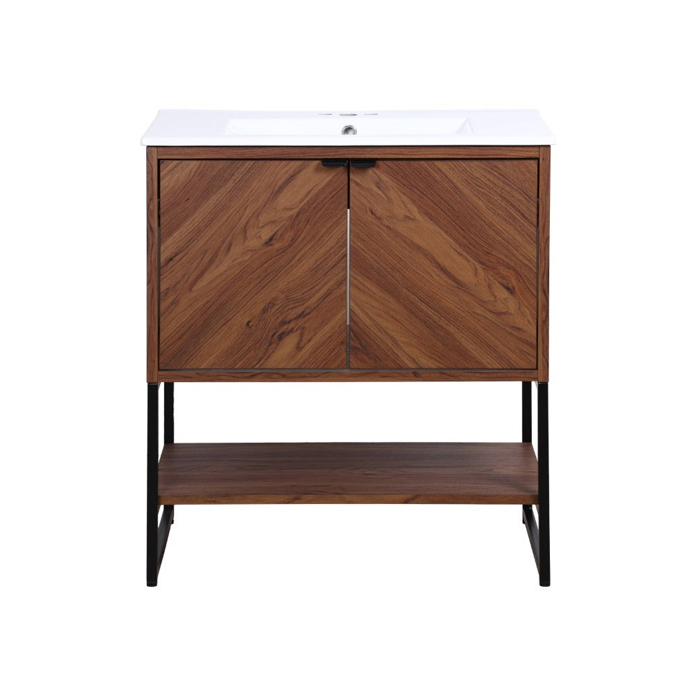 Moss Chevron-Front Modern Minimalist 2-Shelf Bath Vanity Cabinet Only (Sink Basin Not Included)