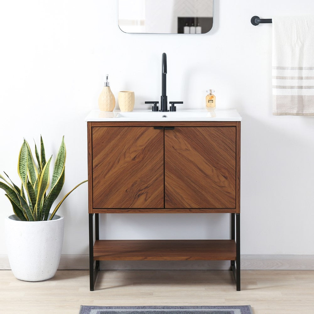Moss Chevron-Front Modern Minimalist 2-Shelf Bath Vanity Cabinet Only (Sink Basin Not Included)