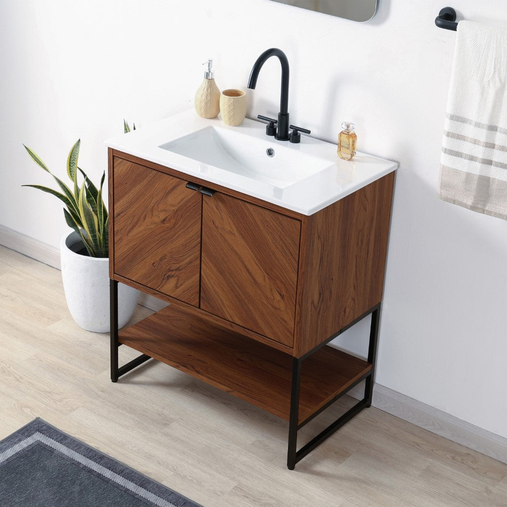 Moss Chevron-Front Modern Minimalist 2-Shelf Bath Vanity Cabinet Only (Sink Basin Not Included)