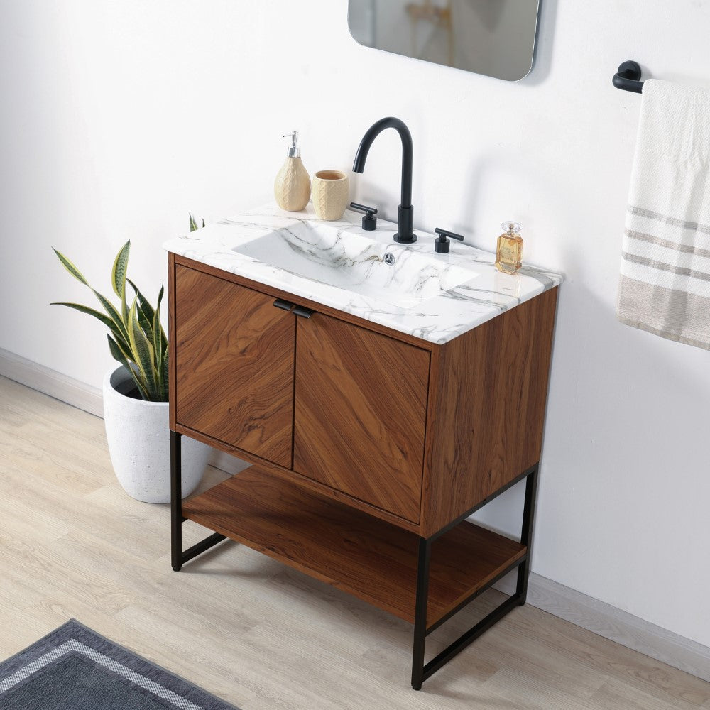 Moss Chevron-Front Modern Minimalist 2-Shelf Bath Vanity Cabinet Only (Sink Basin Not Included)