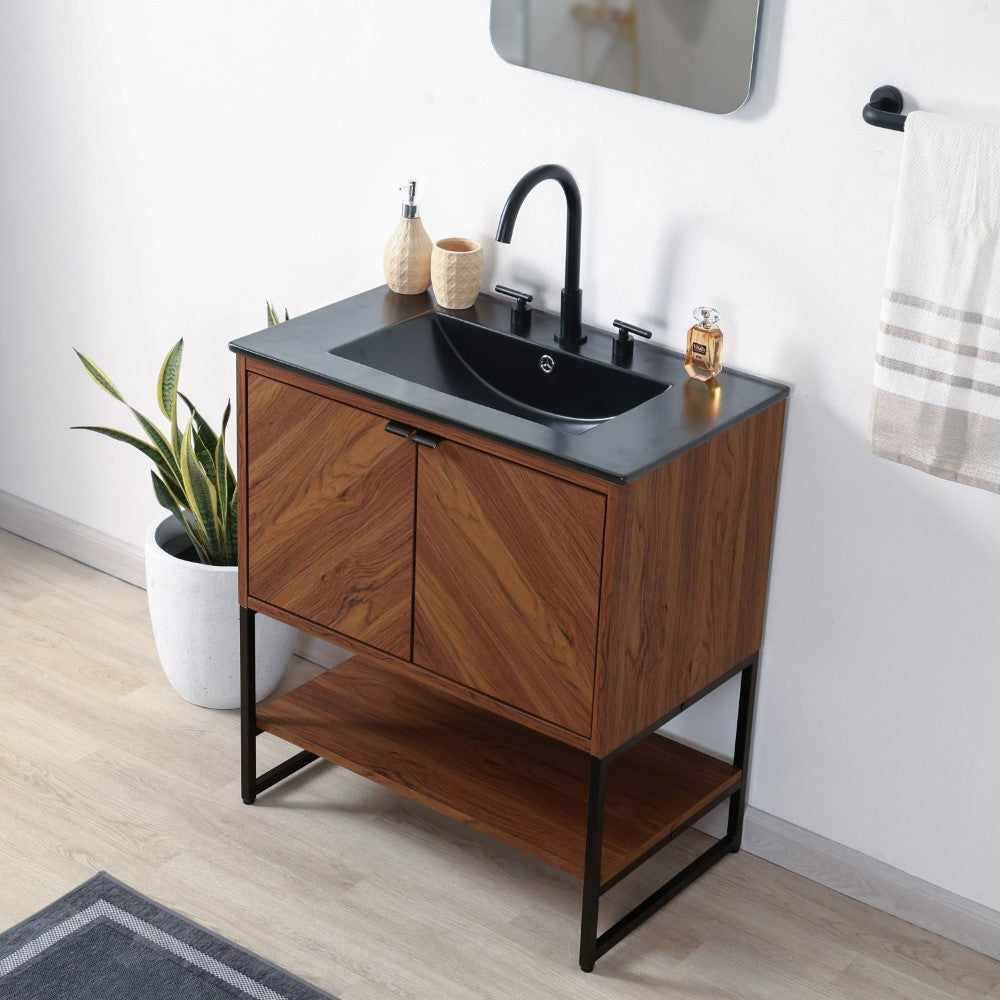 Moss Chevron-Front Modern Minimalist 2-Shelf Bath Vanity Cabinet Only (Sink Basin Not Included)