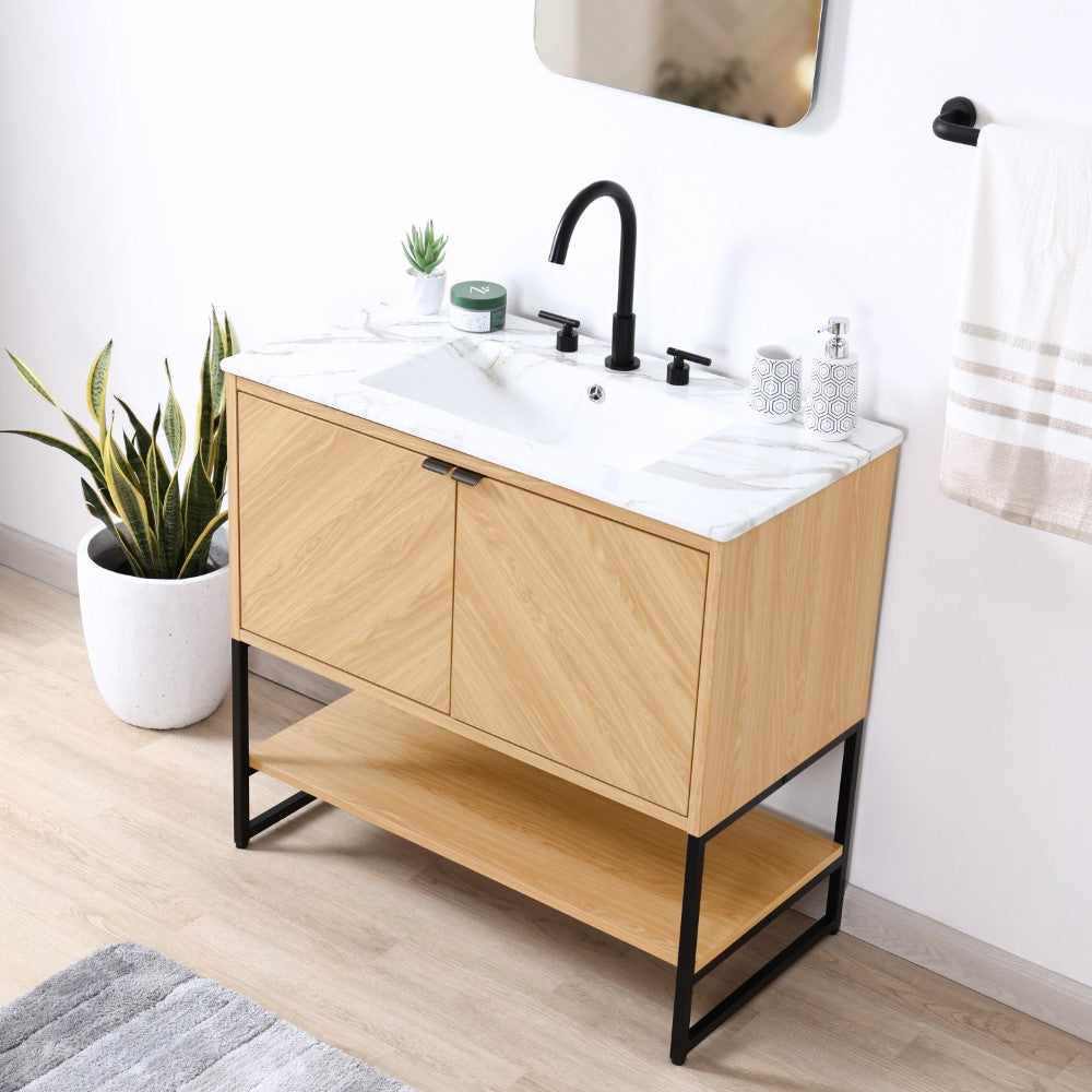 Moss Chevron-Front Modern Minimalist 2-Shelf Bath Vanity Cabinet Only (Sink Basin Not Included)