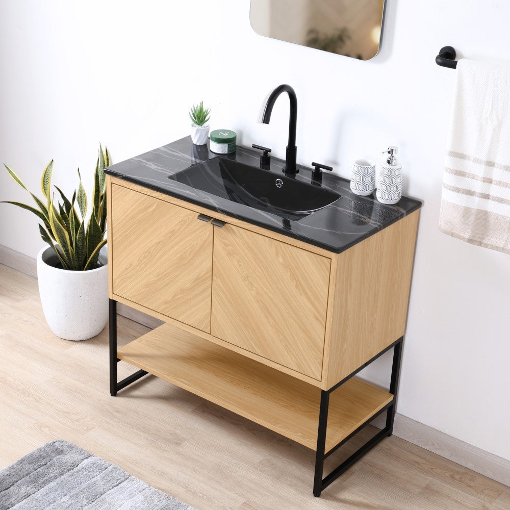 Moss Chevron-Front Modern Minimalist 2-Shelf Bath Vanity Cabinet Only (Sink Basin Not Included)
