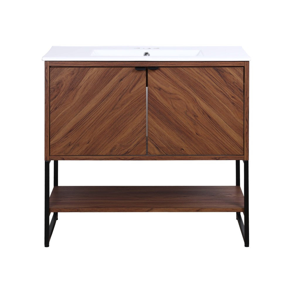 Moss Chevron-Front Modern Minimalist 2-Shelf Bath Vanity Cabinet Only (Sink Basin Not Included)