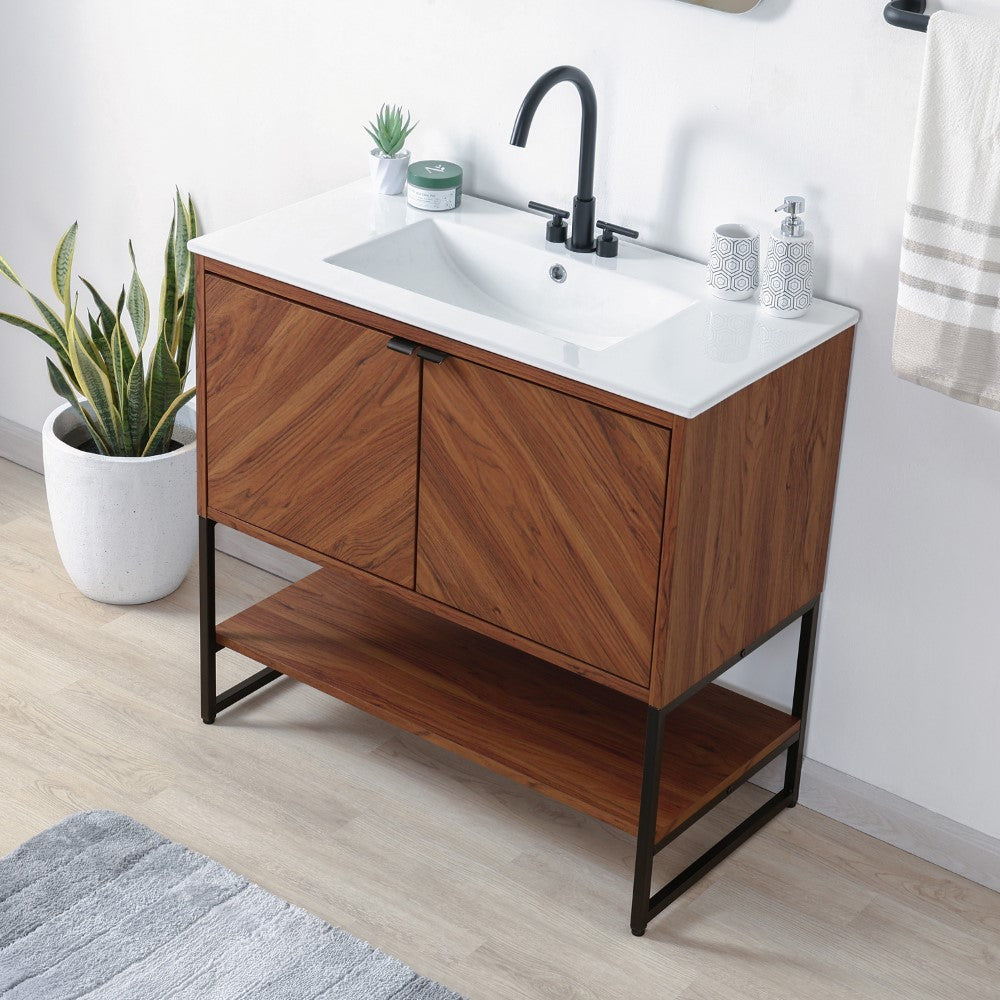 Moss Chevron-Front Modern Minimalist 2-Shelf Bath Vanity Cabinet Only (Sink Basin Not Included)