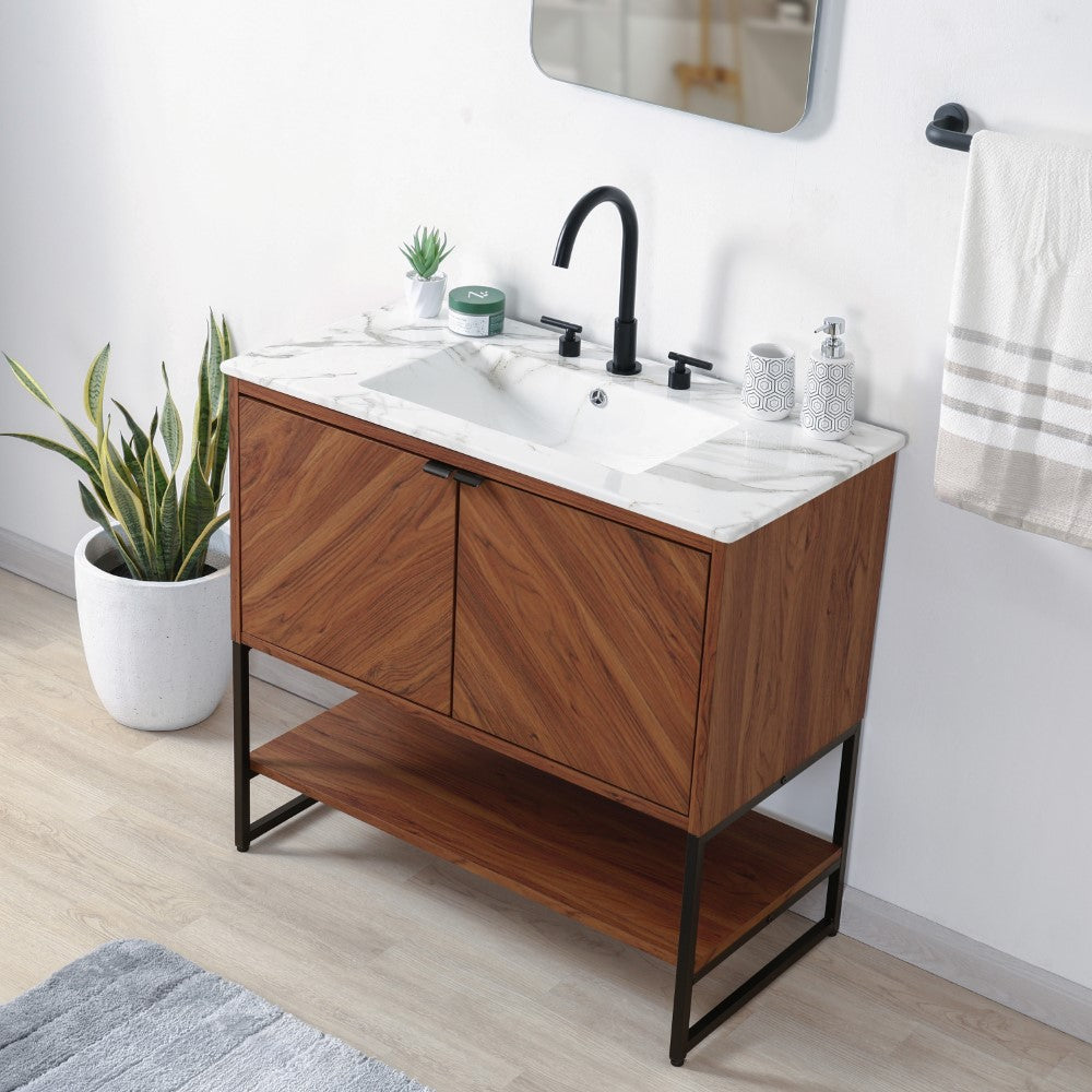 Moss Chevron-Front Modern Minimalist 2-Shelf Bath Vanity Cabinet Only (Sink Basin Not Included)