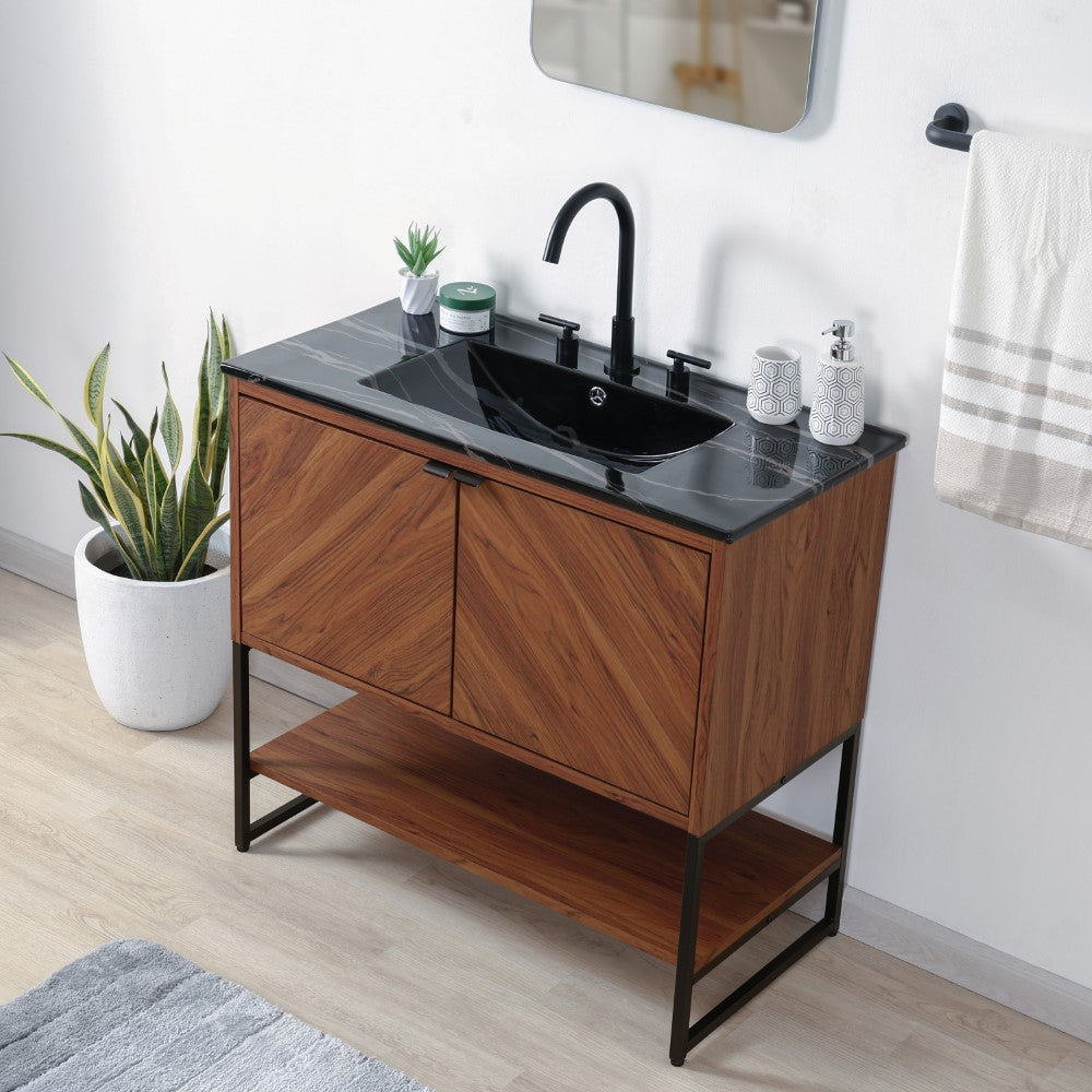 Moss Chevron-Front Modern Minimalist 2-Shelf Bath Vanity Cabinet Only (Sink Basin Not Included)