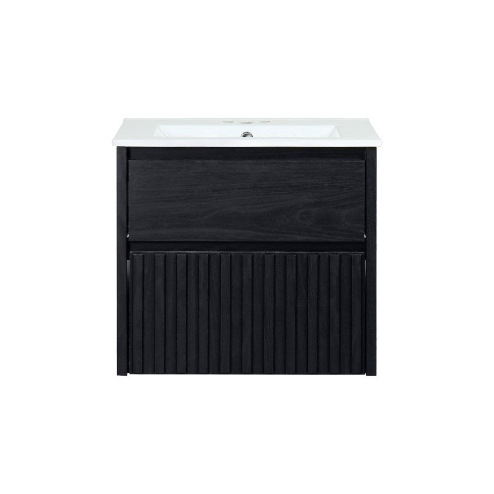 Pine Slat Modern Coastal 2-Drawer Wall Mounted Bath Vanity Cabinet Only (Sink Basin Not Included)