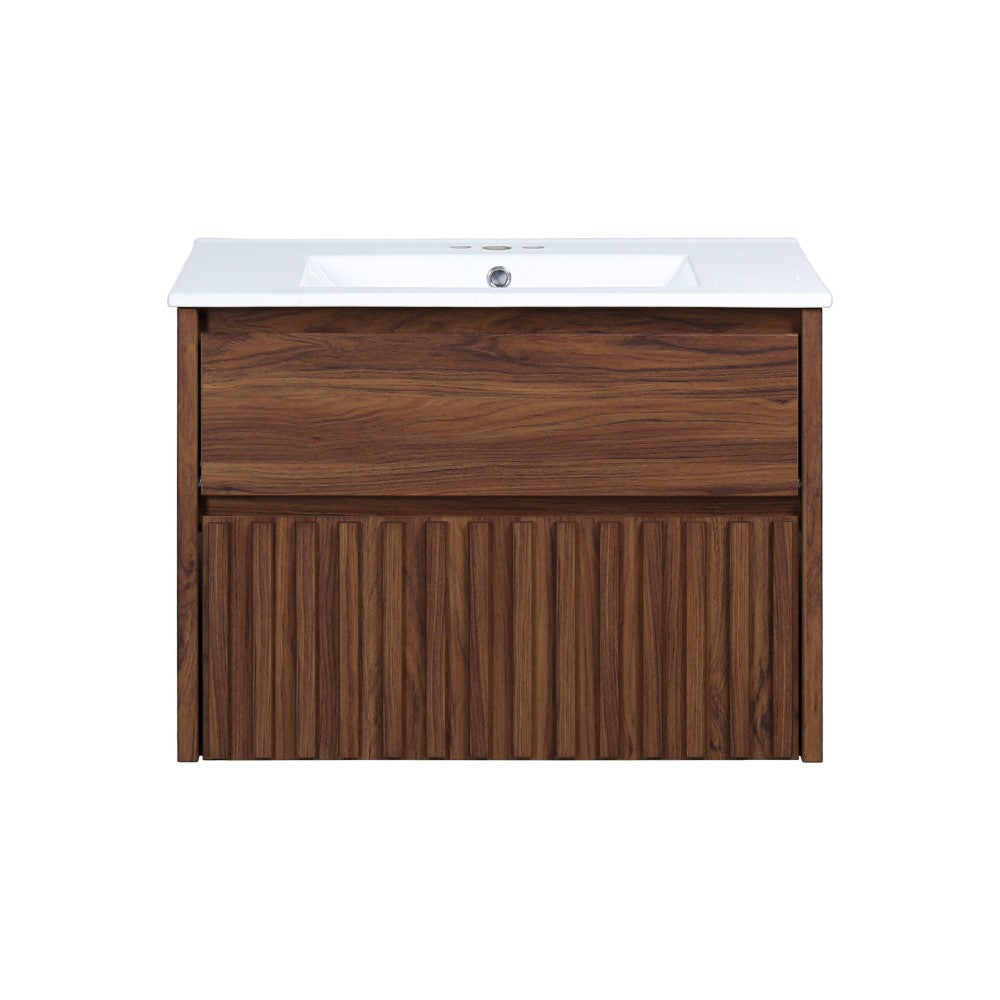 Pine Slat Modern Coastal 2-Drawer Wall Mounted Bath Vanity Cabinet Only (Sink Basin Not Included)