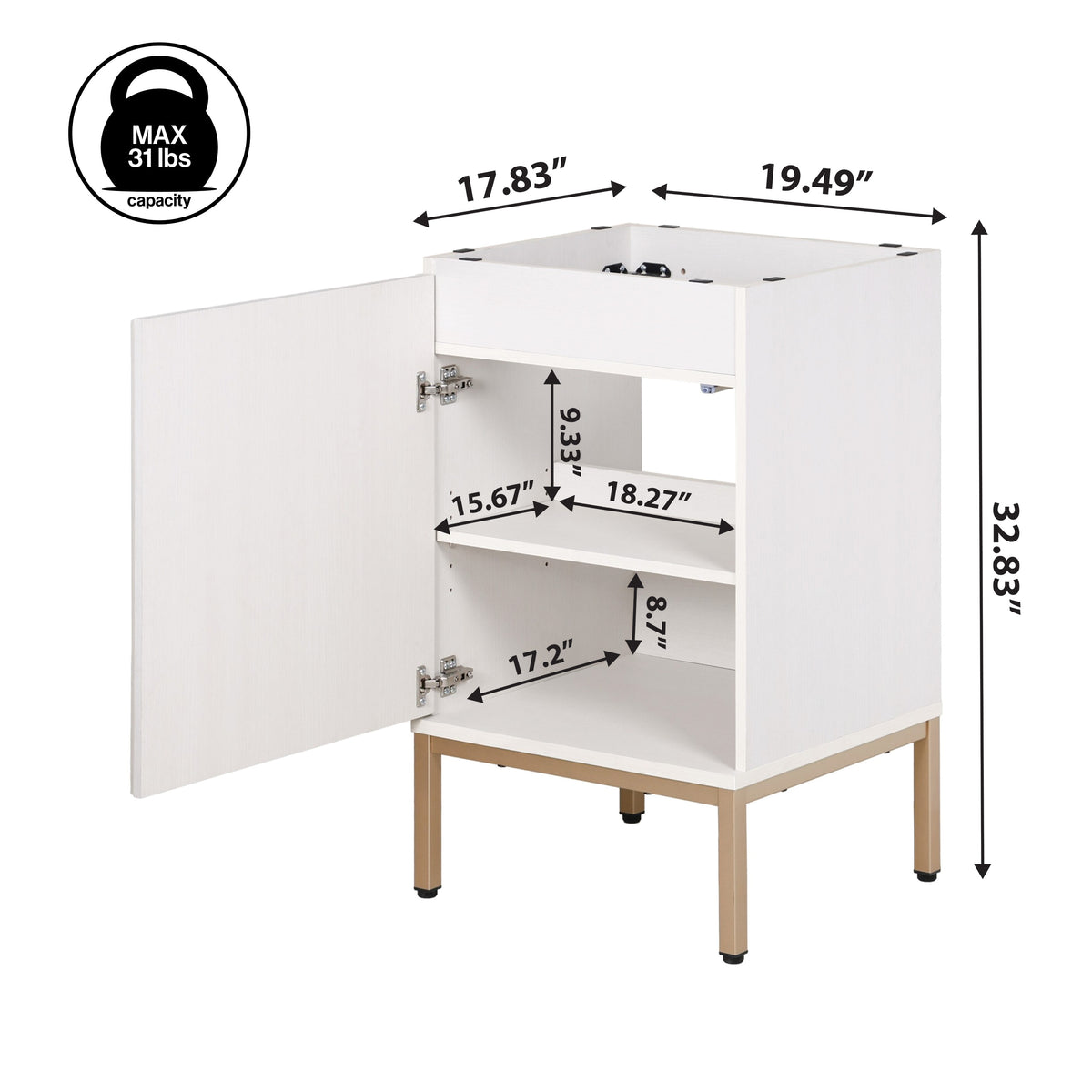Fjord Geometric Modern Transitional 2-Shelf Bath Vanity Cabinet Only (Sink Basin Not Included)