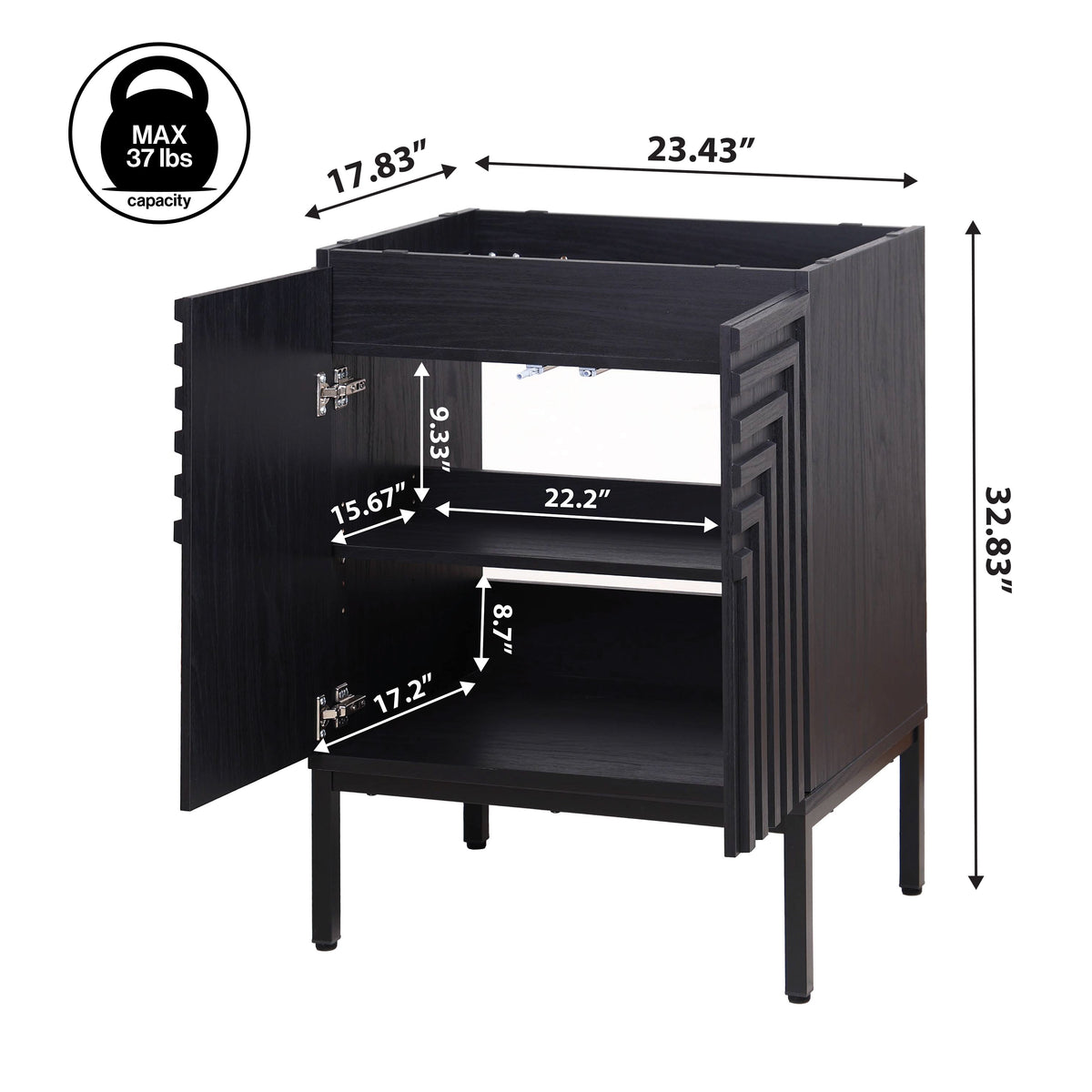 Fjord Geometric Modern Transitional 2-Shelf Bath Vanity Cabinet Only (Sink Basin Not Included)