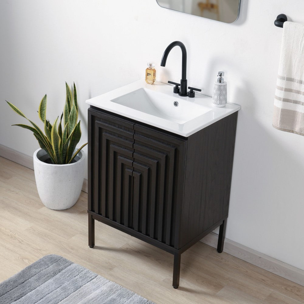 Fjord Geometric Modern Transitional 2-Shelf Bath Vanity Cabinet Only (Sink Basin Not Included)