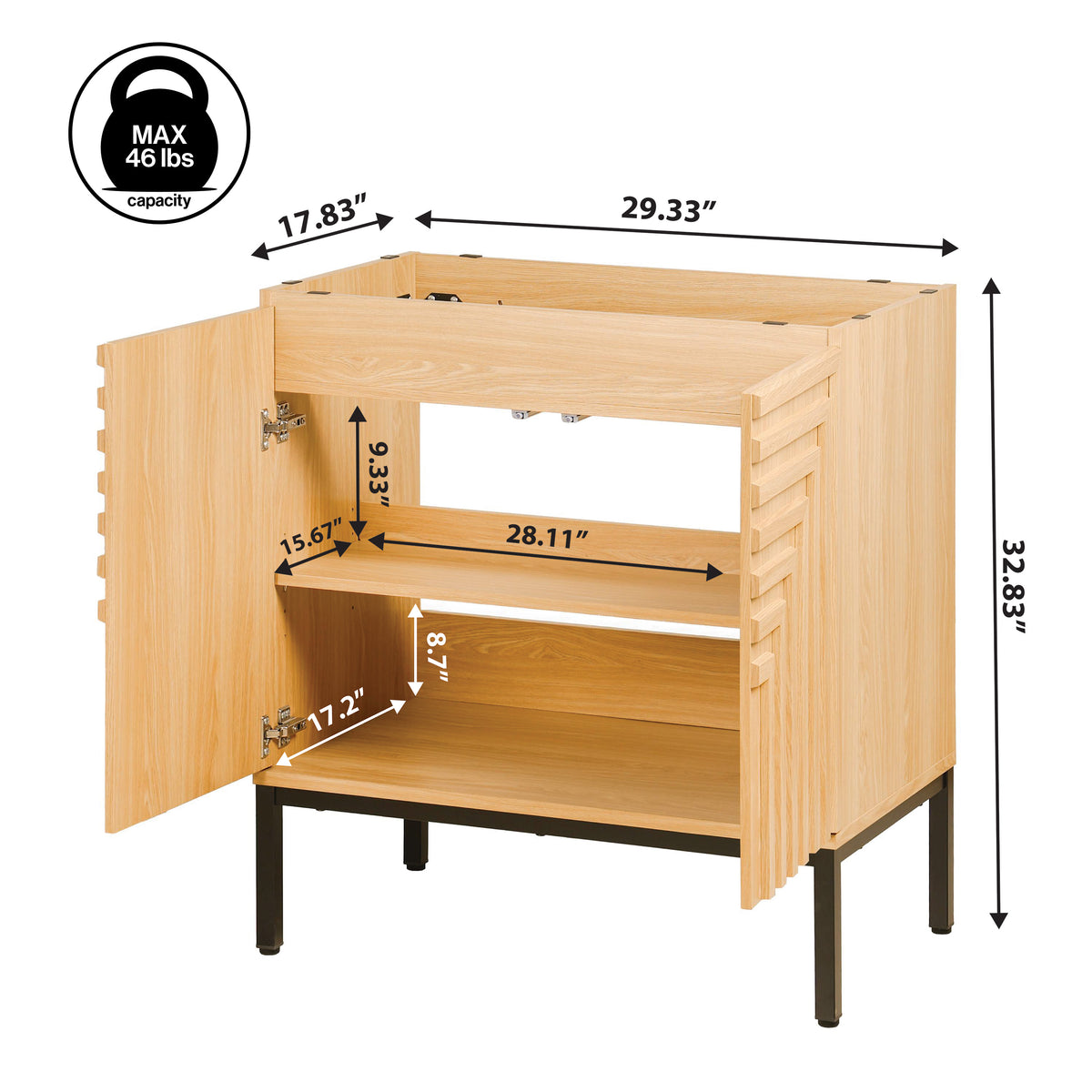 Fjord Geometric Modern Transitional 2-Shelf Bath Vanity Cabinet Only (Sink Basin Not Included)