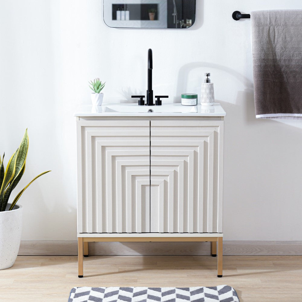 Fjord Geometric Modern Transitional 2-Shelf Bath Vanity Cabinet Only (Sink Basin Not Included)