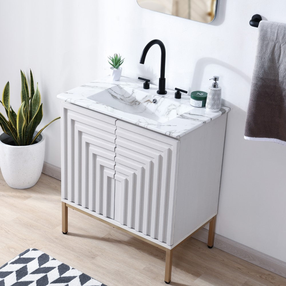 Fjord Geometric Modern Transitional 2-Shelf Bath Vanity Cabinet Only (Sink Basin Not Included)