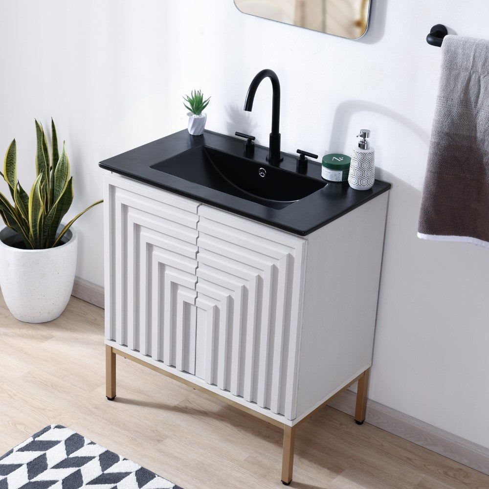 Fjord Geometric Modern Transitional 2-Shelf Bath Vanity Cabinet Only (Sink Basin Not Included)