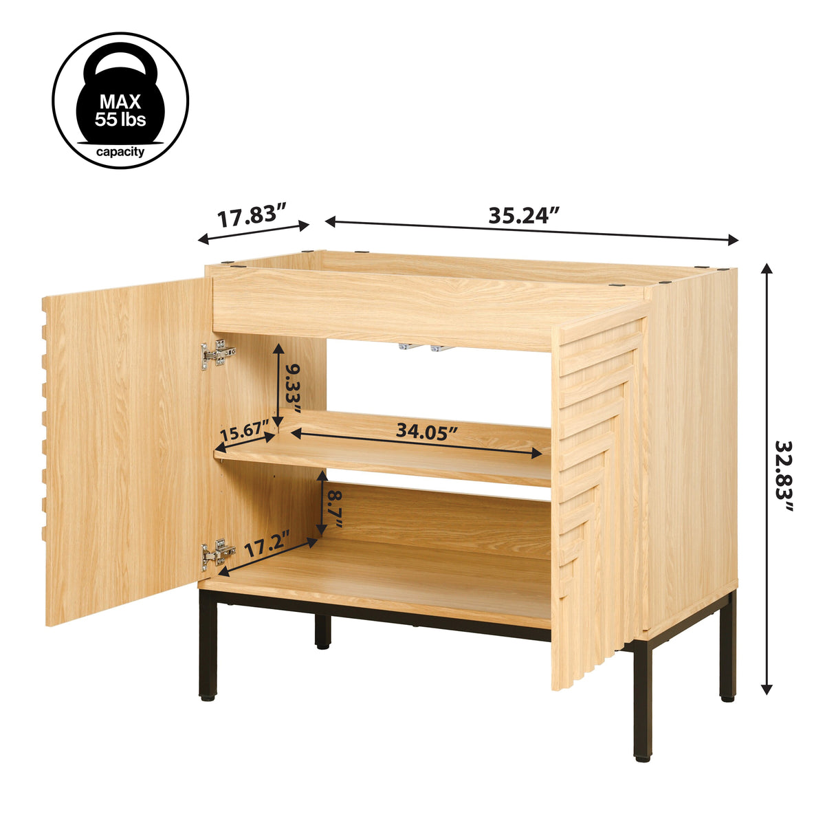 Fjord Geometric Modern Transitional 2-Shelf Bath Vanity Cabinet Only (Sink Basin Not Included)