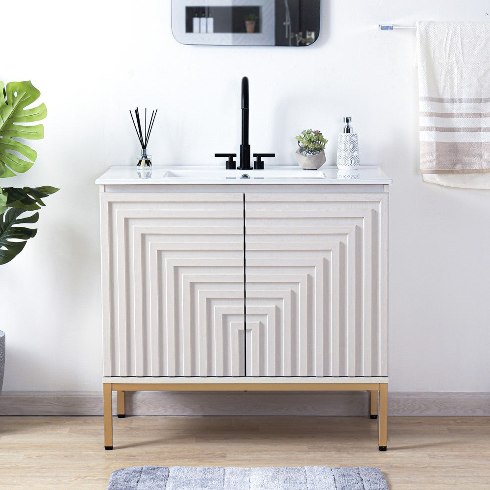 Fjord Geometric Modern Transitional 2-Shelf Bath Vanity Cabinet Only (Sink Basin Not Included)