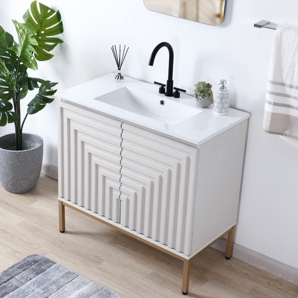 Fjord Geometric Modern Transitional 2-Shelf Bath Vanity Cabinet Only (Sink Basin Not Included)