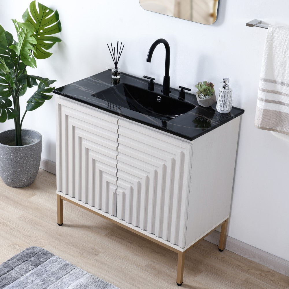 Fjord Geometric Modern Transitional 2-Shelf Bath Vanity Cabinet Only (Sink Basin Not Included)