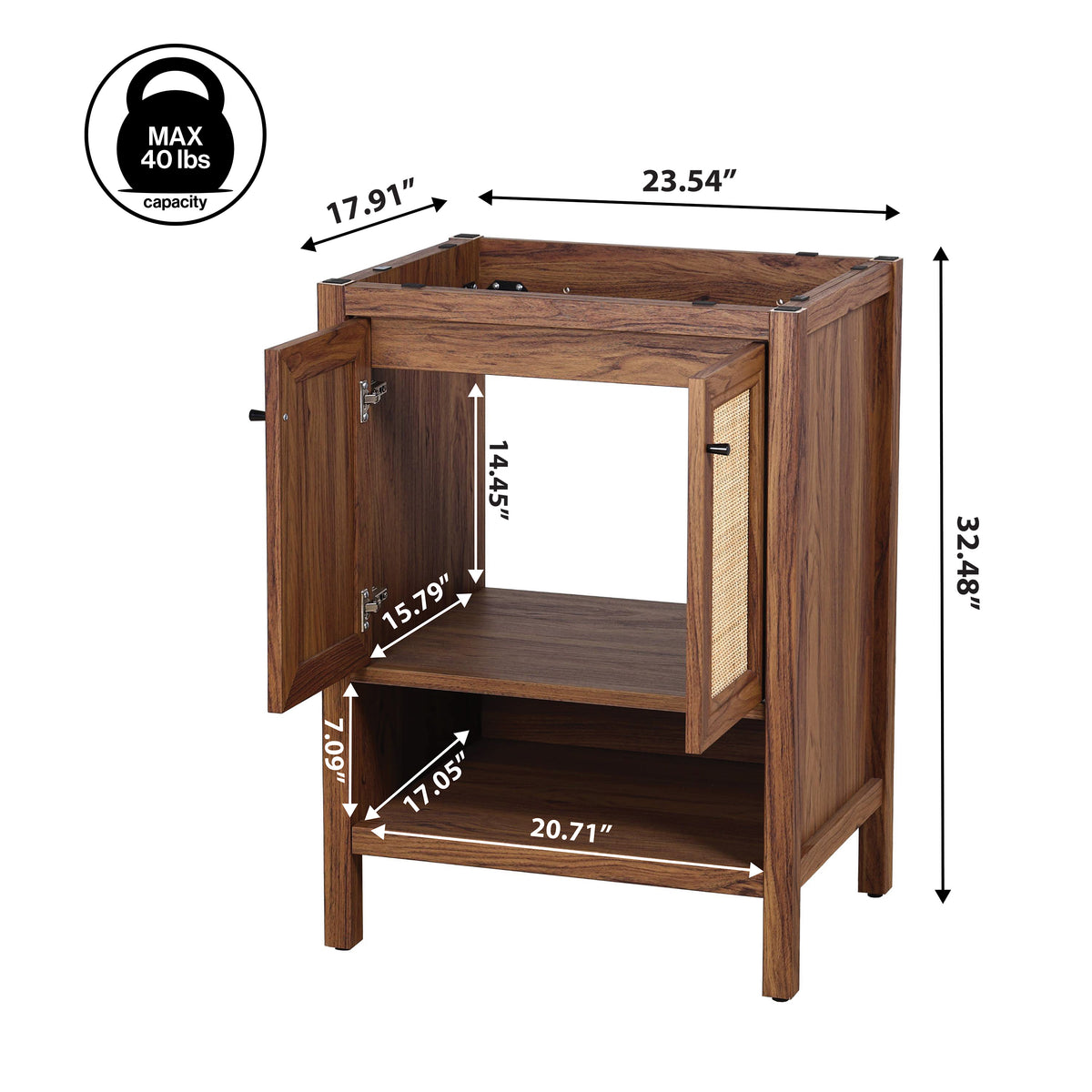 Orchid Rattan Modern Coastal 2-Shelf Bath Vanity Cabinet Only (Sink Basin Not Included)
