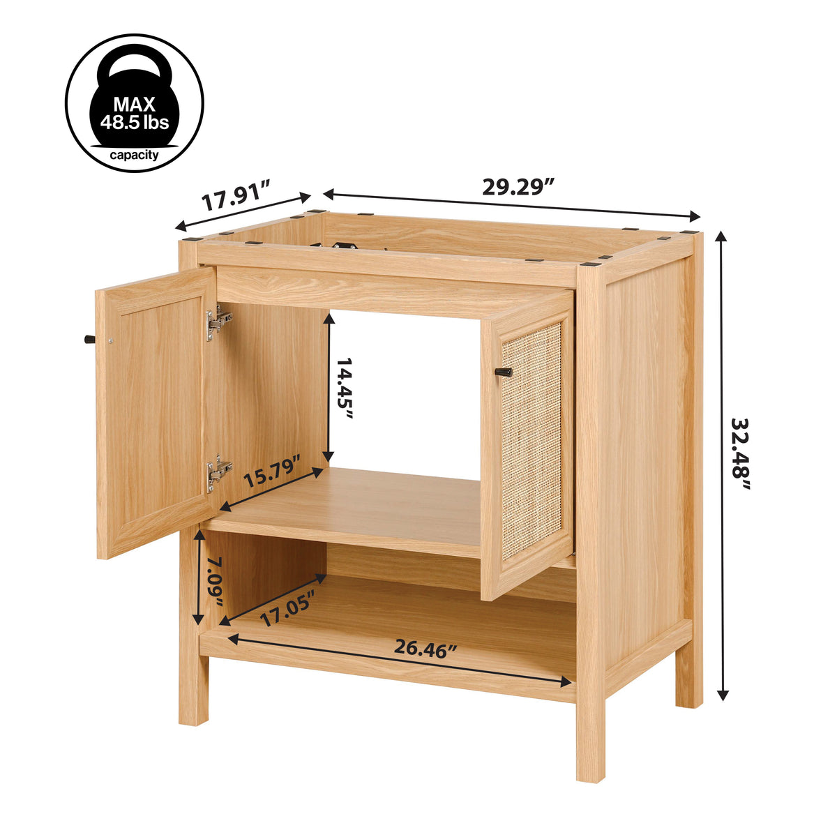 Orchid Rattan Modern Coastal 2-Shelf Bath Vanity Cabinet Only (Sink Basin Not Included)