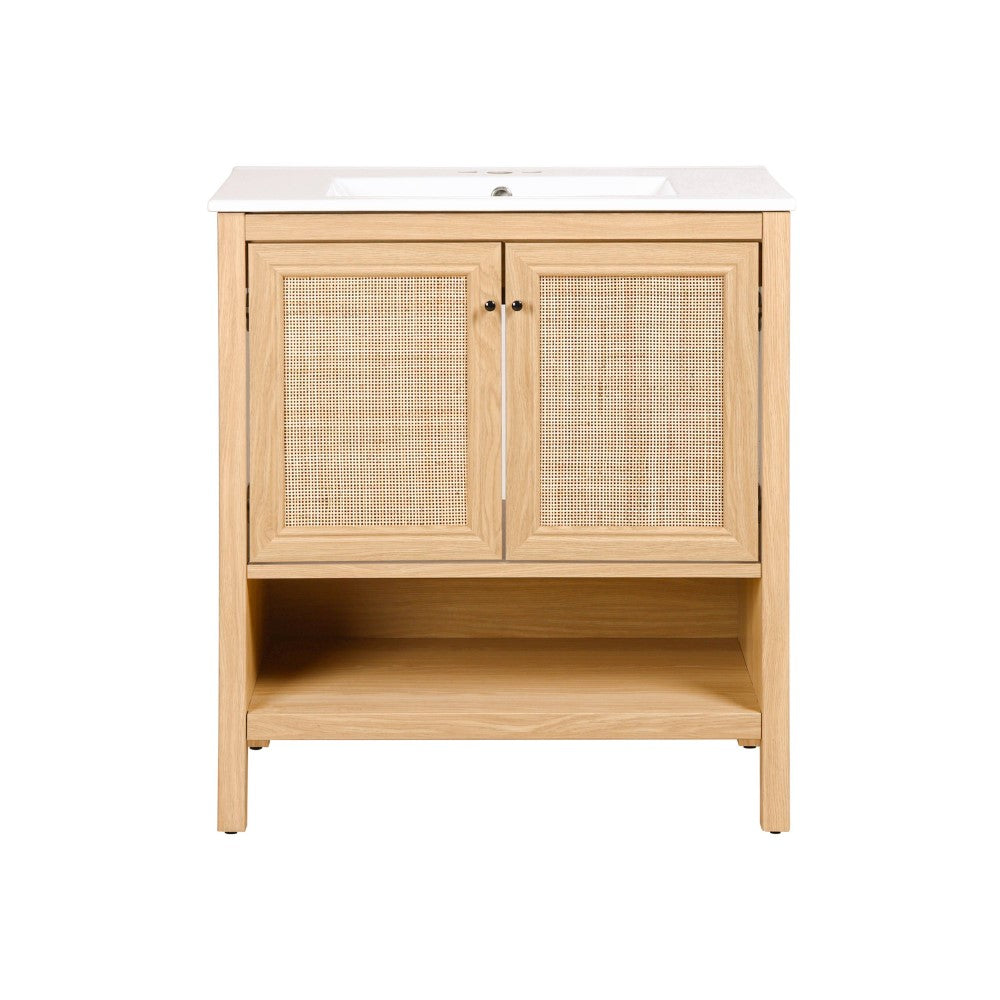 Orchid Rattan Modern Coastal 2-Shelf Bath Vanity Cabinet Only (Sink Basin Not Included)