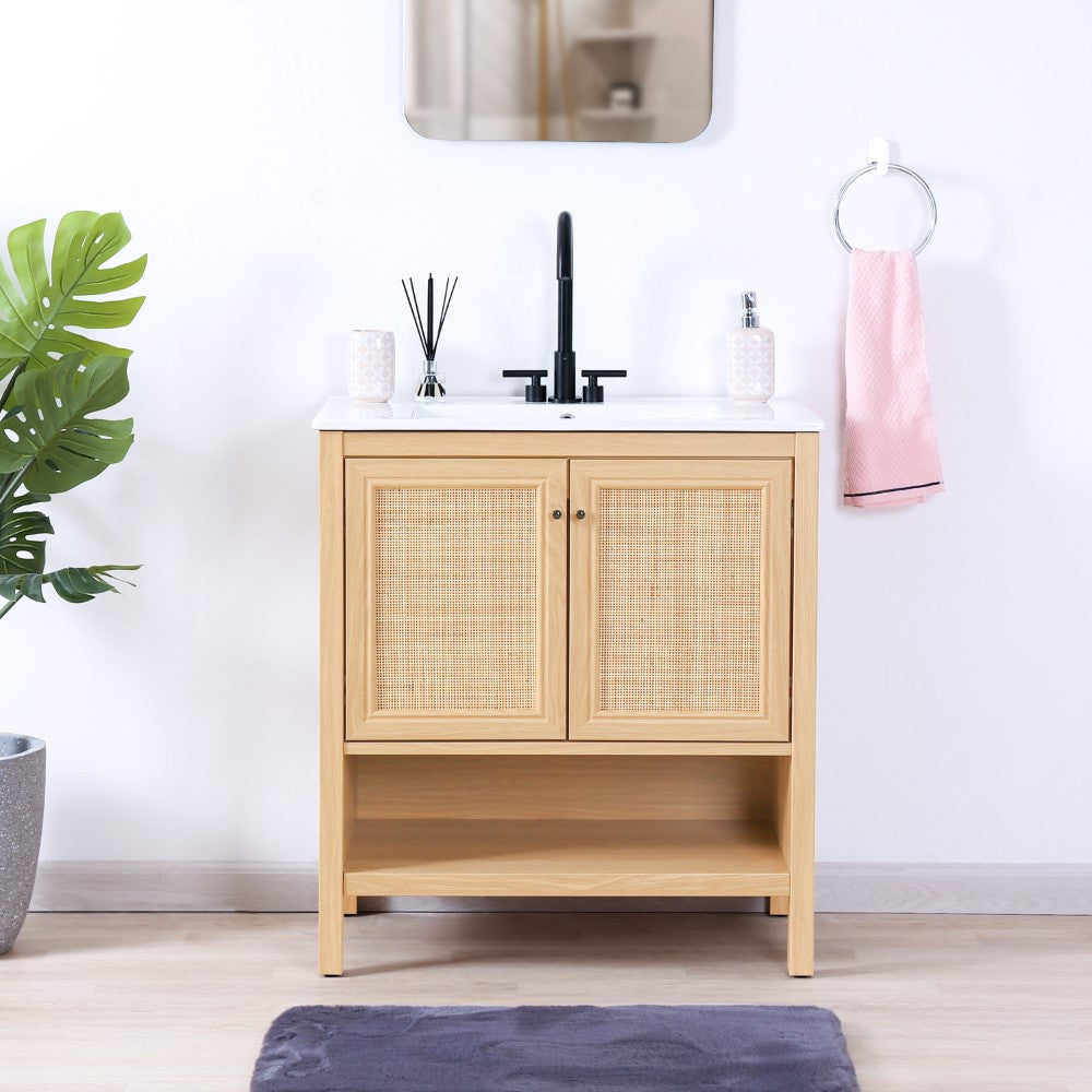 Orchid Rattan Modern Coastal 2-Shelf Bath Vanity Cabinet Only (Sink Basin Not Included)