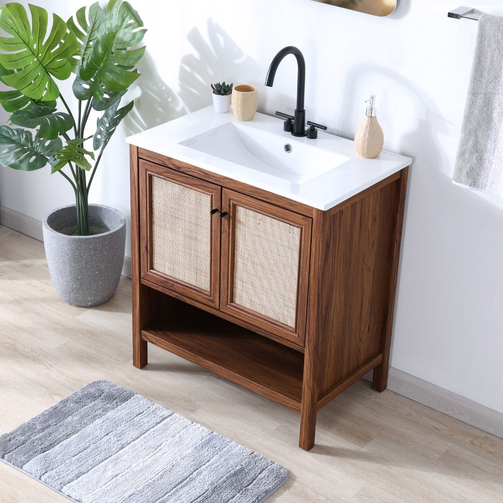 Orchid Rattan Modern Coastal 2-Shelf Bath Vanity Cabinet Only (Sink Basin Not Included)