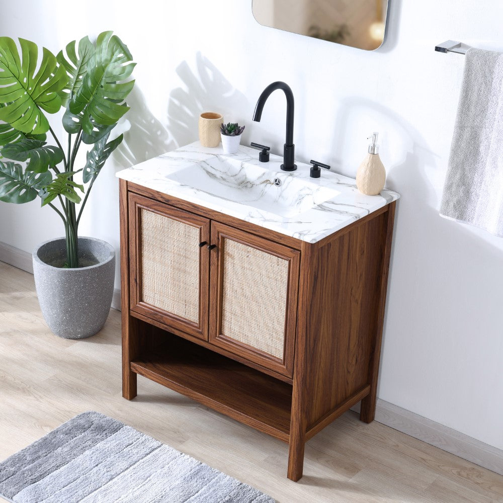 Orchid Rattan Modern Coastal 2-Shelf Bath Vanity Cabinet Only (Sink Basin Not Included)