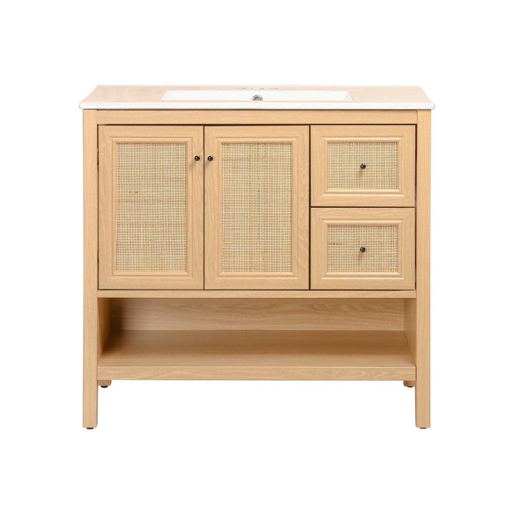 Orchid Rattan Modern Coastal 2-Shelf Bath Vanity Cabinet Only (Sink Basin Not Included)