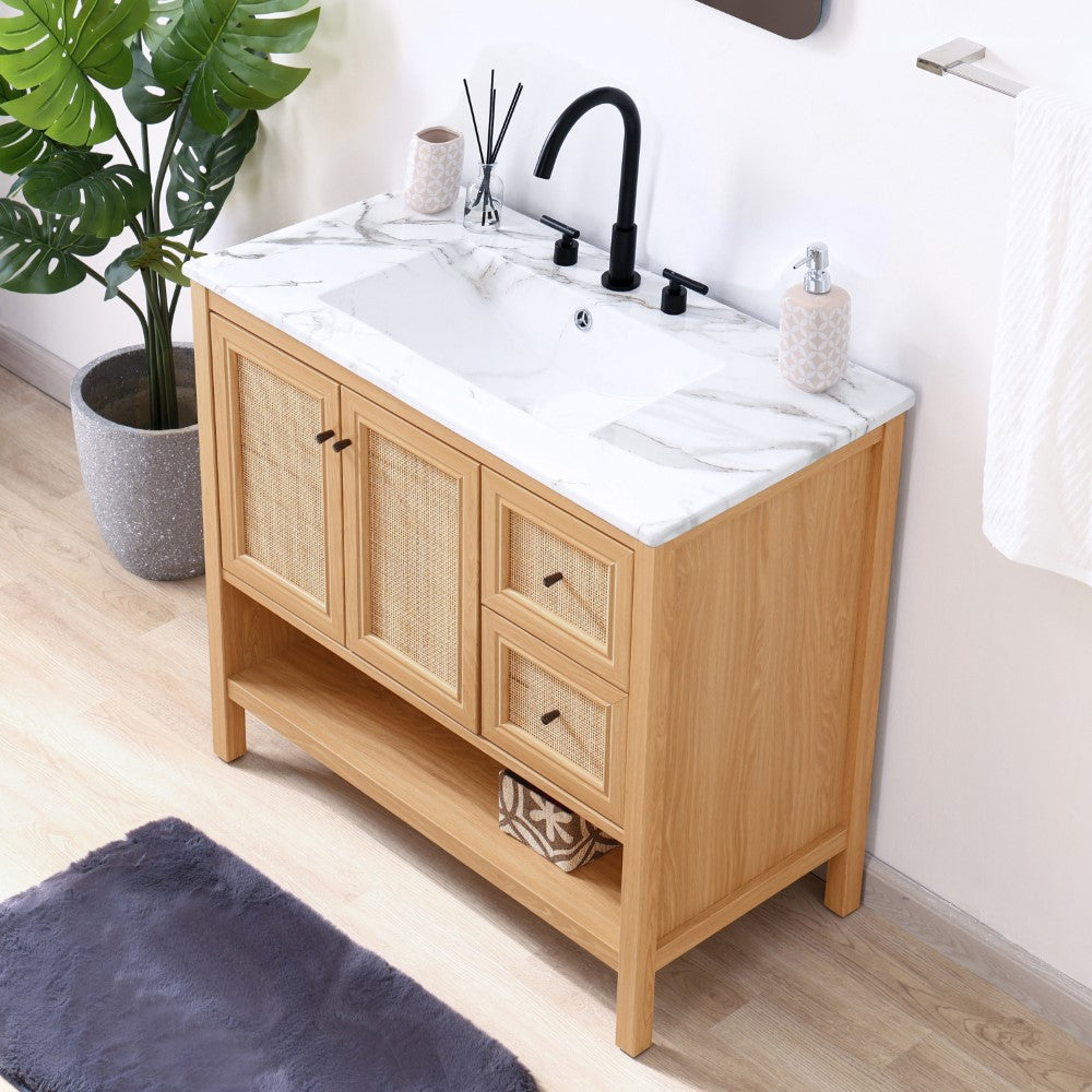 Orchid Rattan Modern Coastal 2-Shelf Bath Vanity Cabinet Only (Sink Basin Not Included)