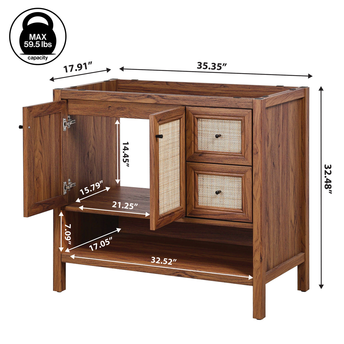 Orchid Rattan Modern Coastal 2-Shelf Bath Vanity Cabinet Only (Sink Basin Not Included)