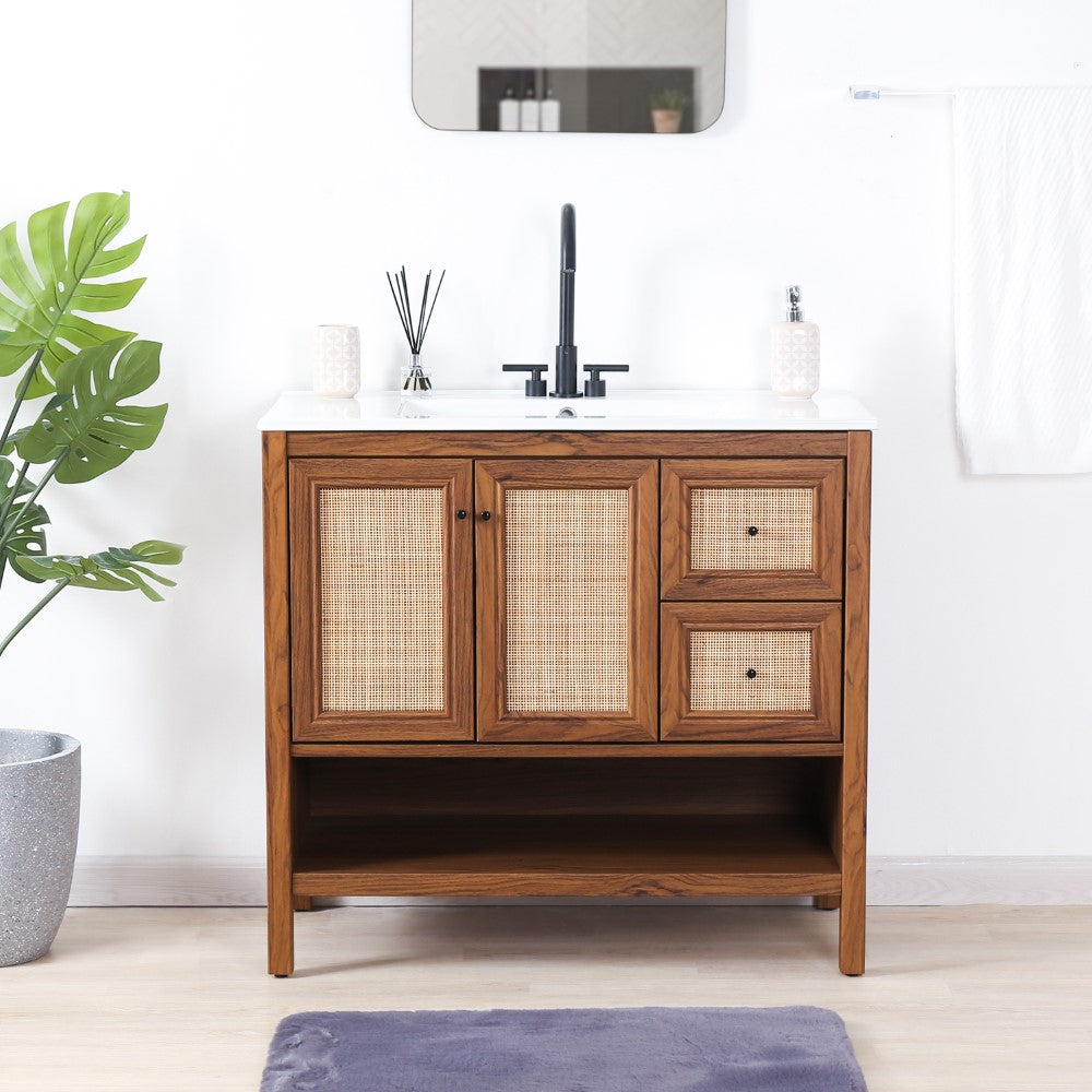 Orchid Rattan Modern Coastal 2-Shelf Bath Vanity Cabinet Only (Sink Basin Not Included)