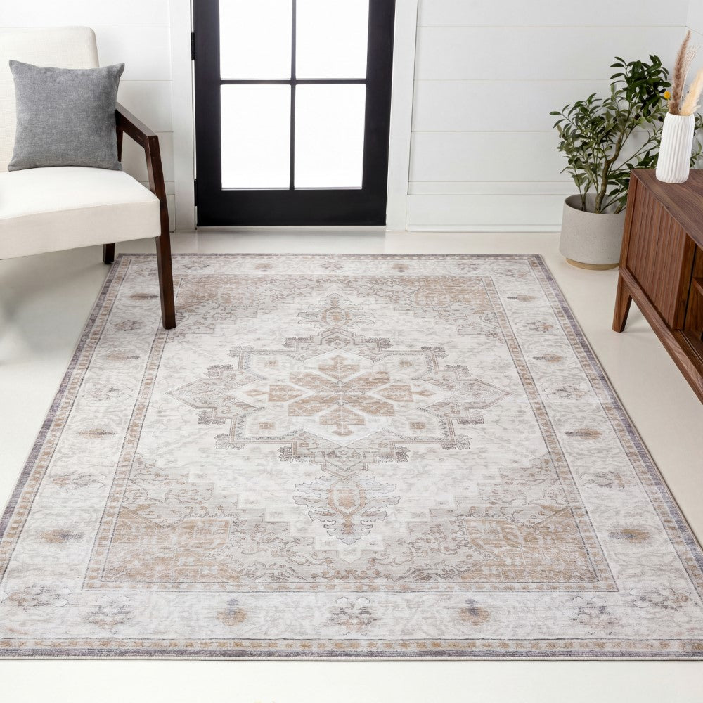 Vintaro Vintage Medallion Border Machine-washable Area Rug
