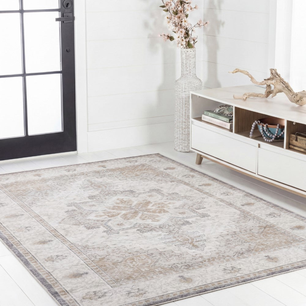 Vintaro Vintage Medallion Border Machine-washable Area Rug
