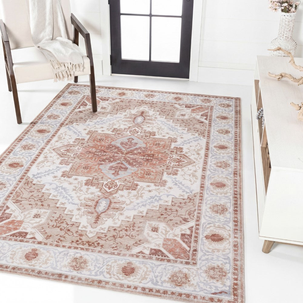 Vintaro Vintage Medallion Border Machine-washable Area Rug