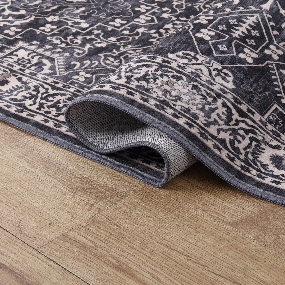 Vintaro Vintage Medallion Border Machine-washable Area Rug
