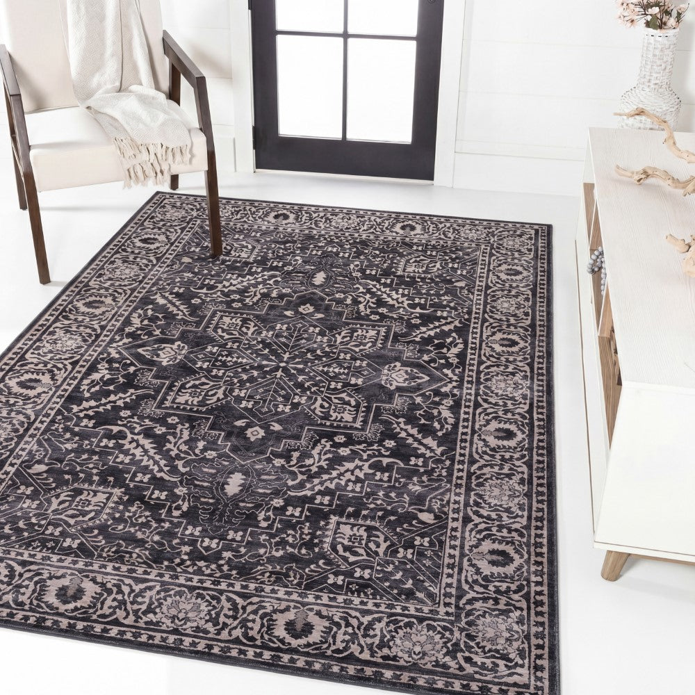Vintaro Vintage Medallion Border Machine-washable Area Rug