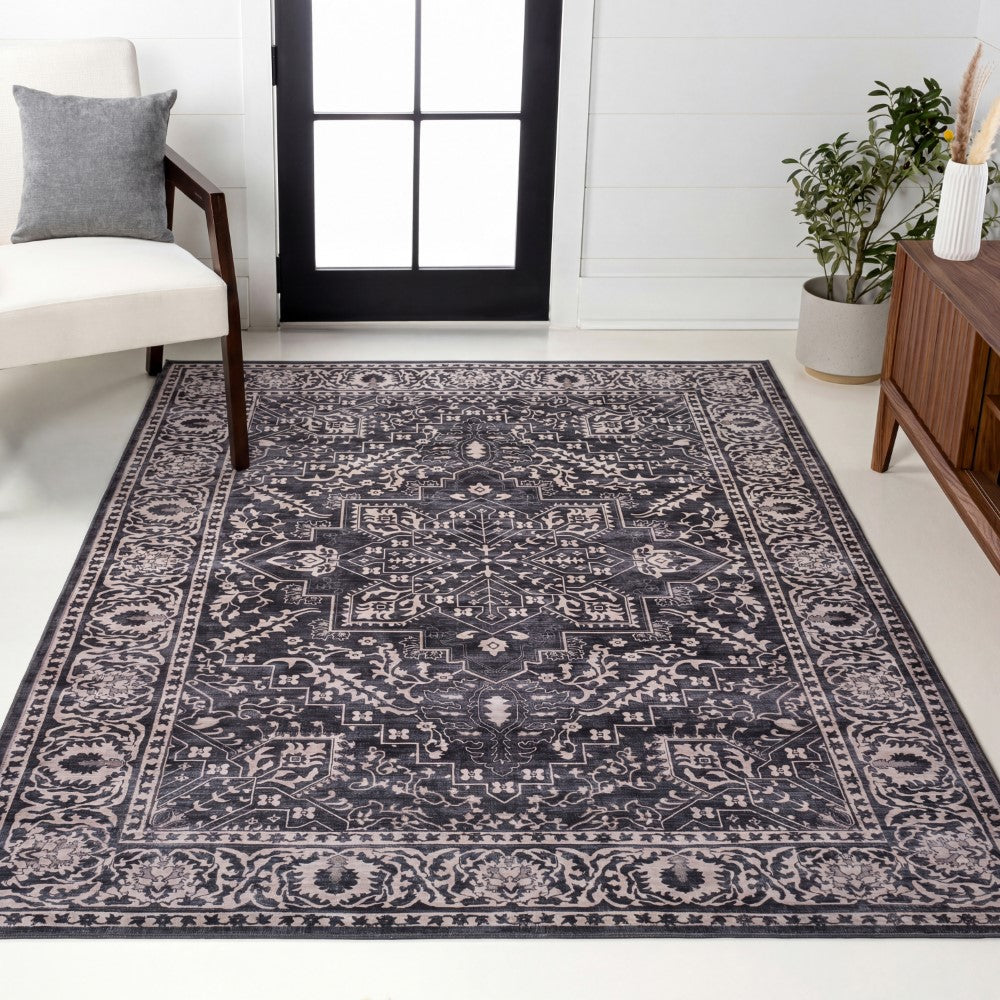Vintaro Vintage Medallion Border Machine-washable Area Rug