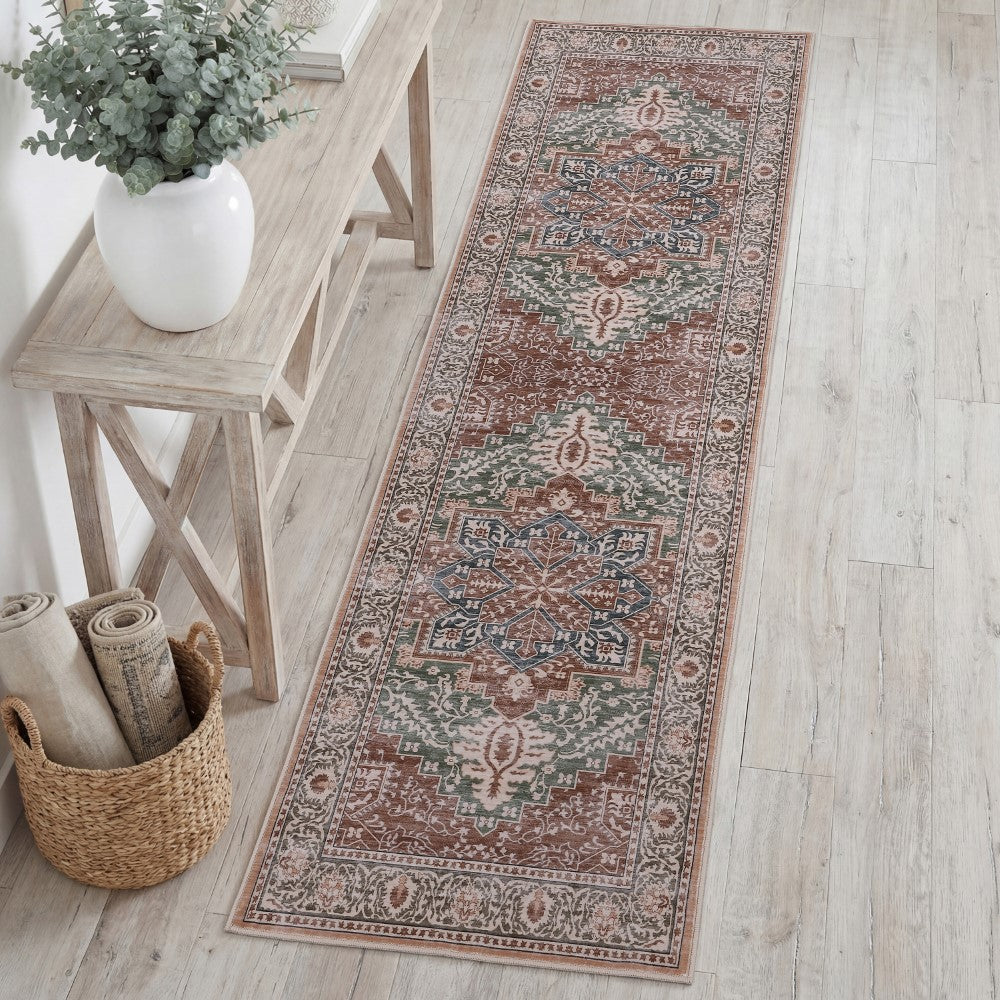 Vintaro Vintage Medallion Border Machine-washable Area Rug