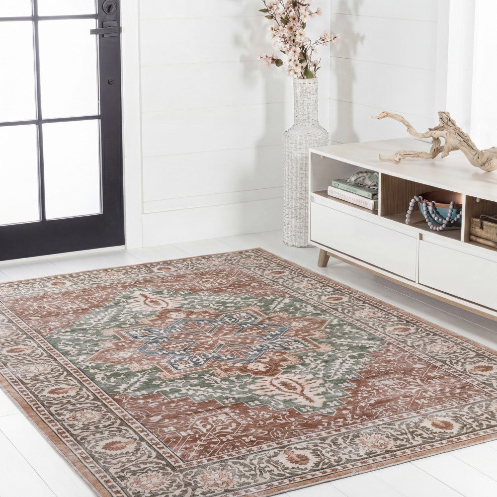 Vintaro Vintage Medallion Border Machine-washable Area Rug