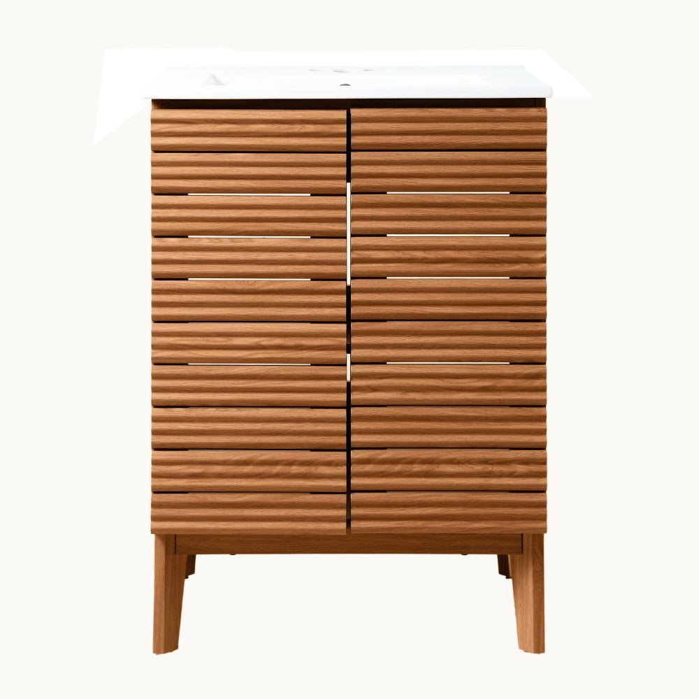 Henry Modern 2-Shelf Bath Vanity Cabinet with White Ceramic Sink Basin Top (Faucet not Included)